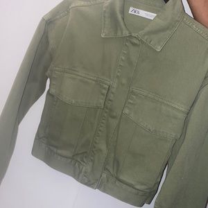 ZARA GREEN FREEN DENIM CROP JACKET